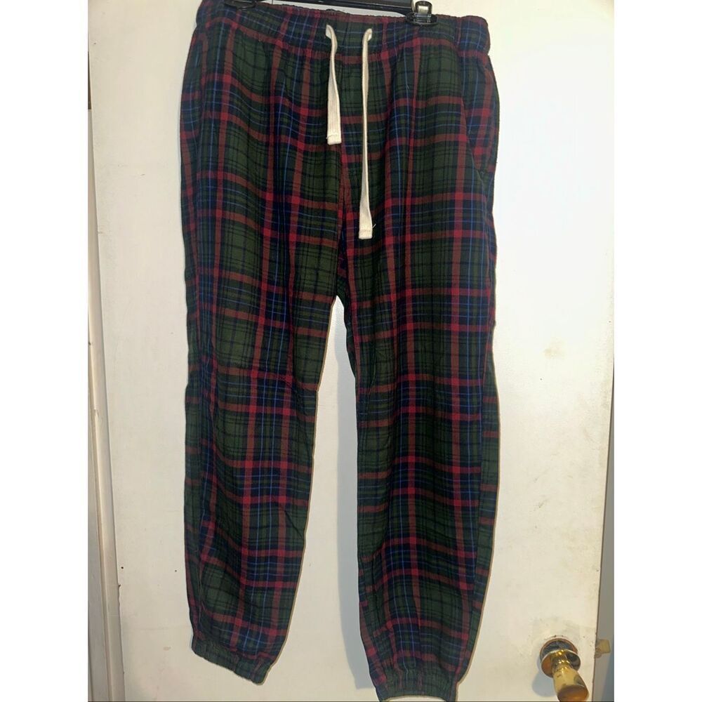 Abercrombie & Fitch Plaid Flannel Jogger Pants soft Men's large L Red Green Slee
